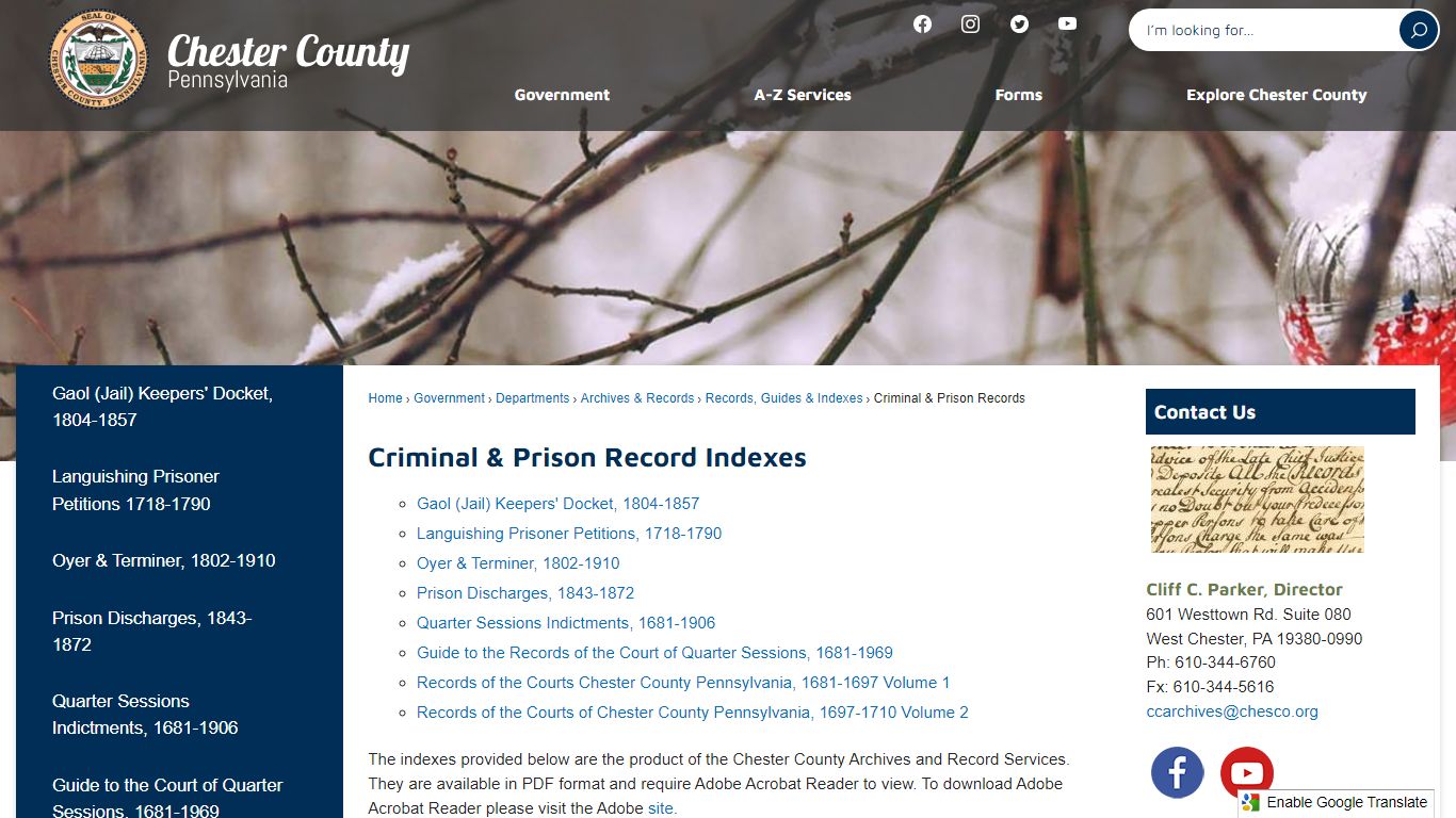 Criminal & Prison Record Indexes - Chester County, PA